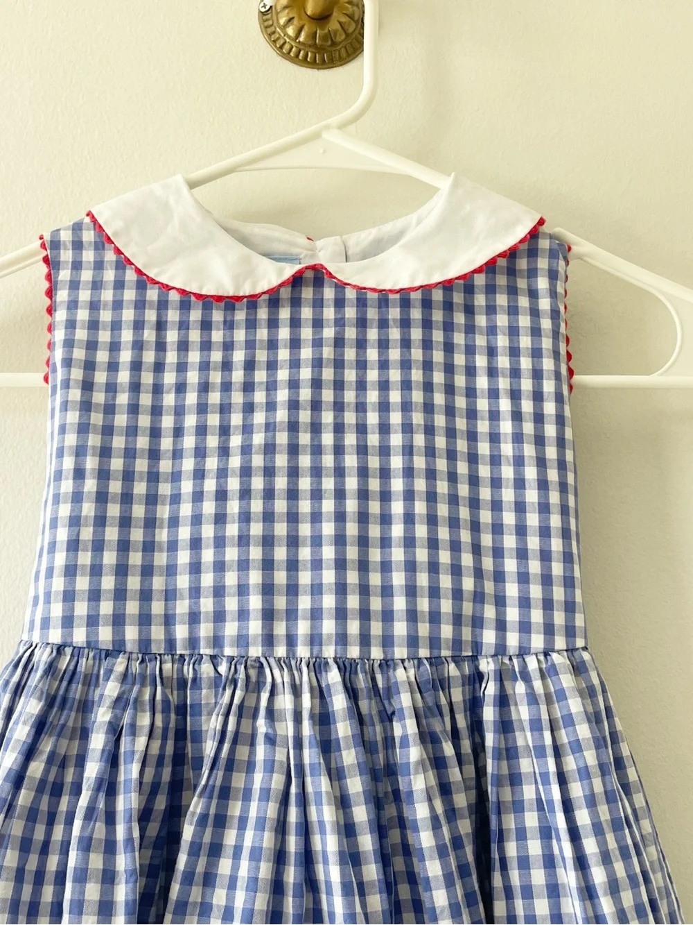 Bella Bliss Blue Gingham Peter Pan Collared Sleeveless Dress | Size 7